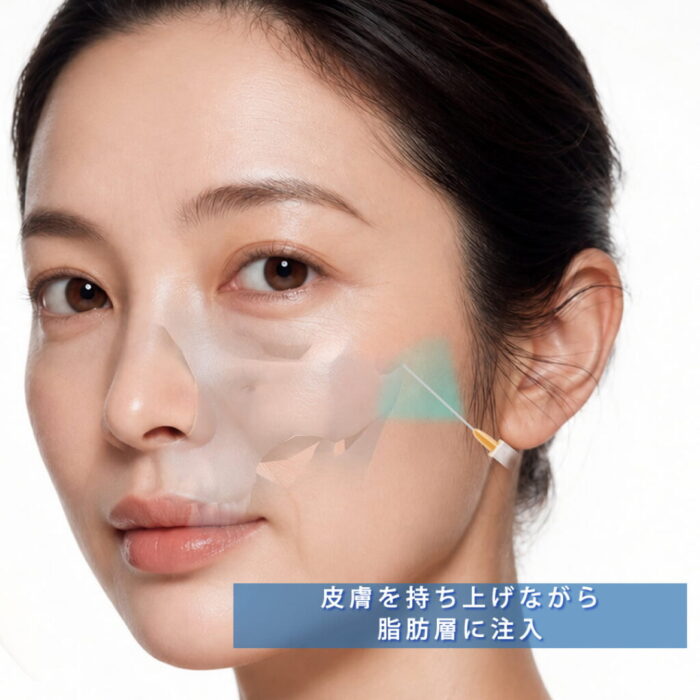 頬に注入している図解